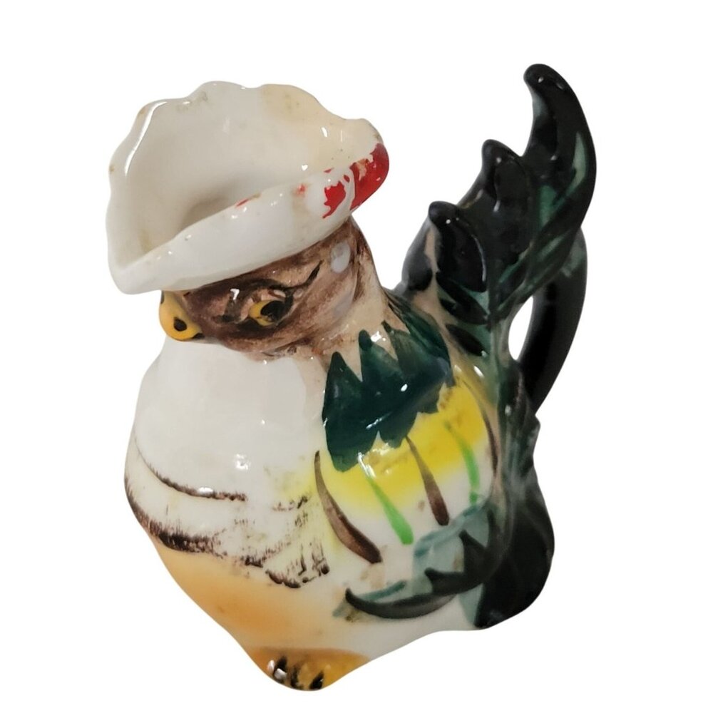 Vintage 1950s Hand-Painted Miniature Ceramic Rooster Pitcher Jug 3" Tall Japan